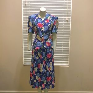 Vintage LESLIE FAY Floral Two Piece Skirt Set Sz 12 Polyester new
